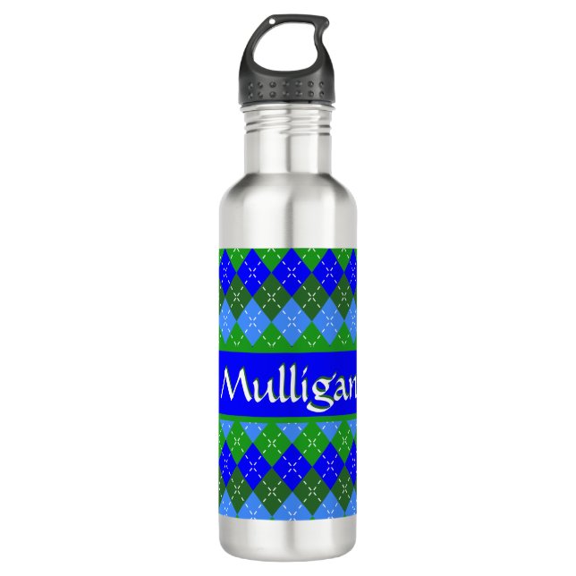 Blue and Green Argyle Preppy Personalised 710 Ml Water Bottle (Front)