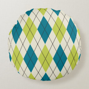 Blue And Green Argyle Round Cushion