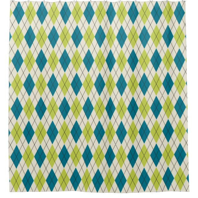 Blue And Green Argyle Shower Curtain (Front)