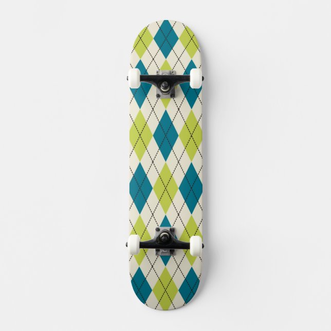 Blue And Green Argyle Skateboard (Front)