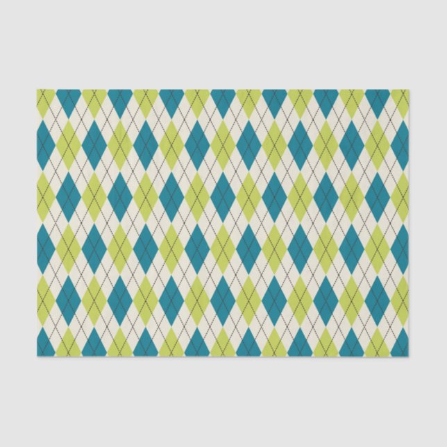 Blue And Green Argyle Tissue Paper (Front)