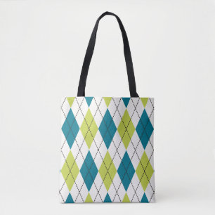 Blue And Green Argyle Tote Bag