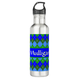 Blue and Green Argyle White Stitching Personalised 710 Ml Water Bottle
