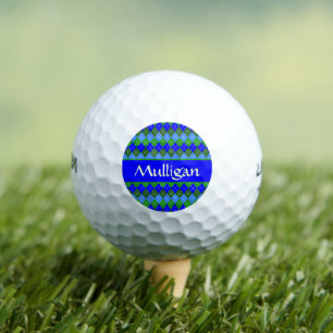 Blue and Green Argyle White Stitching Personalised Golf Balls