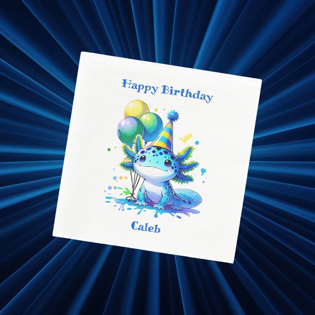 Blue and Green Axolotl Boy's Birthday Party Napkin (Creator Uploaded)