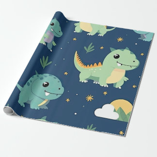 Blue And Green Baby Dinosaur Pattern Wrapping Paper