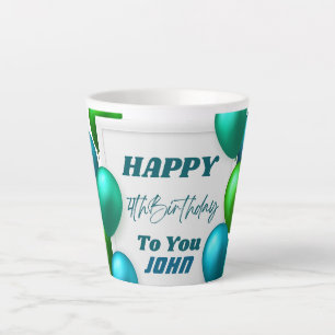 Blue and Green Balloons 4th Birthday Custom Name  Latte Mug