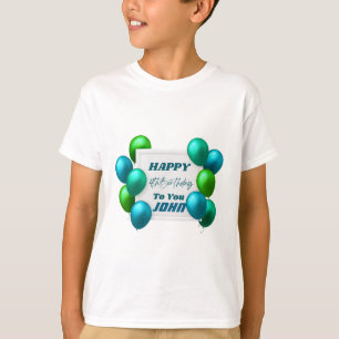Blue and Green Balloons 4th Birthday Custom Name T-Shirt