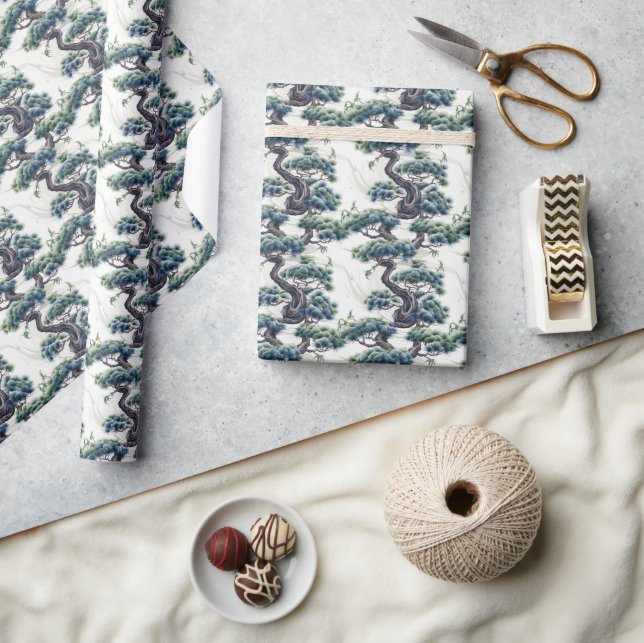 Blue and Green Bonsai - Wrapping Paper (Crafts)