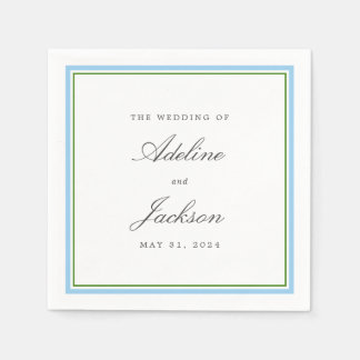 Blue and Green Border Classic Traditional Wedding Napkin