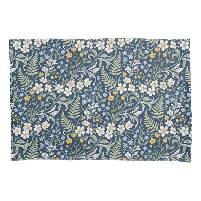 Blue and green botanical pattern pillowcase (Front)