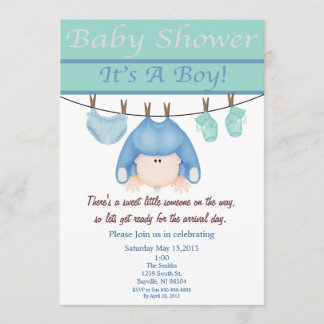 Blue And Green Boy Baby Shower Invitation
