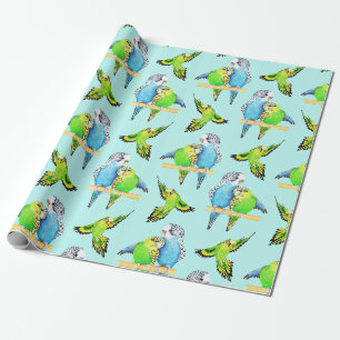 Blue and Green Budgies Parakeet Pet Bird Lover  Wrapping Paper