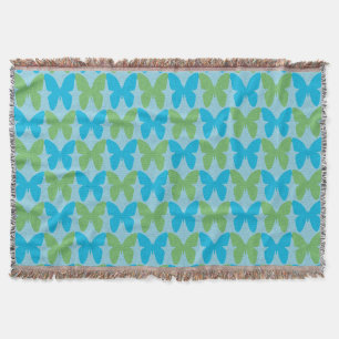 Blue and green butterfly pattern throw blanket
