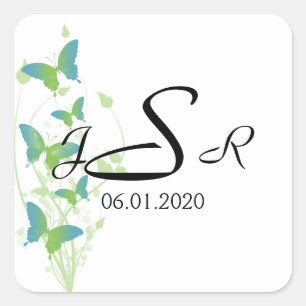 Blue and Green Butterfly Vine Monogram Sticker