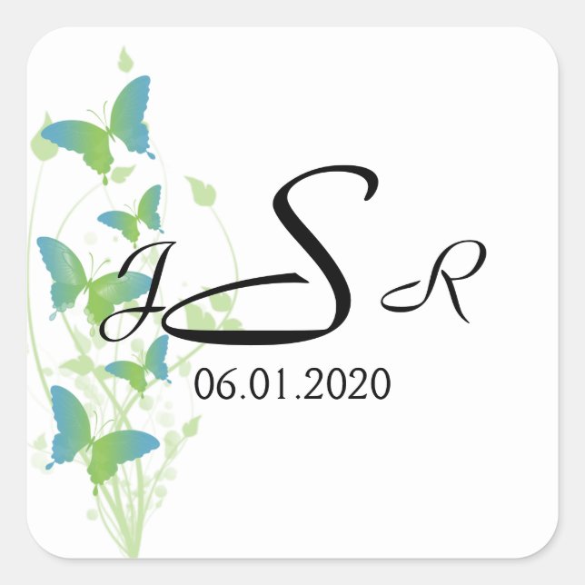 Blue and Green Butterfly Vine Monogram Sticker (Front)