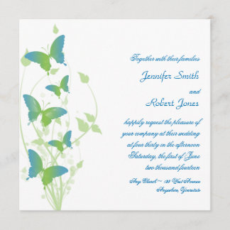 Blue and Green Butterfly Vine Wedding Invitation