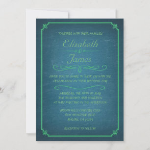 Blue and Green Chalkboard Wedding Invitations