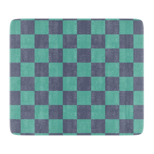 Blue and Green Chequerboard Cutting Board (Front)