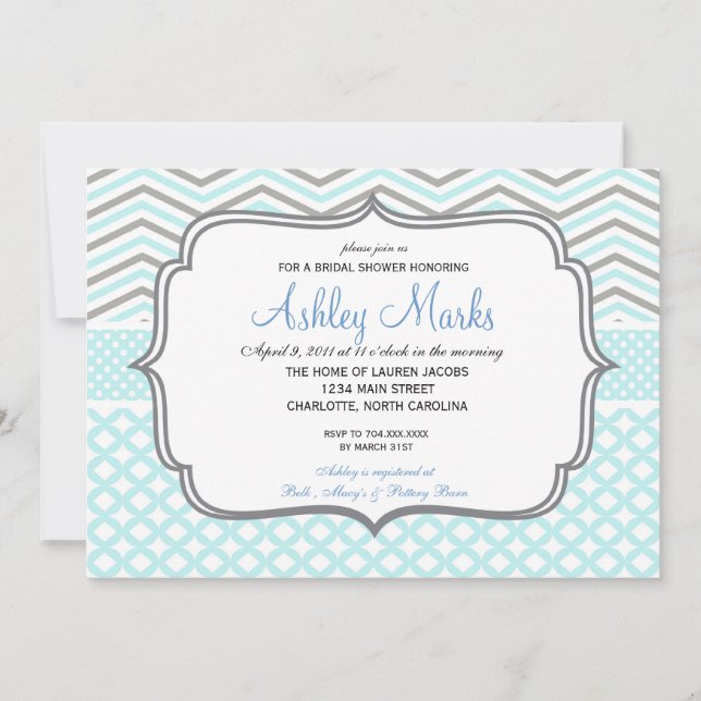 Blue and Green Chevron Invitaiton Invitation (Front)