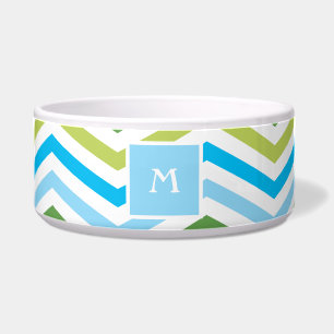 Blue and Green Chevron    Monogram Dog Dish