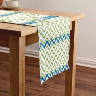 Blue and Green Chevron Pattern Short Table Runner