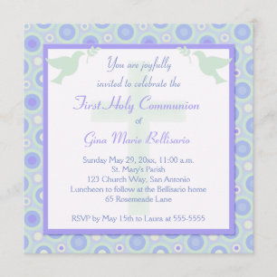 Blue and Green Circles First Communion Invitation