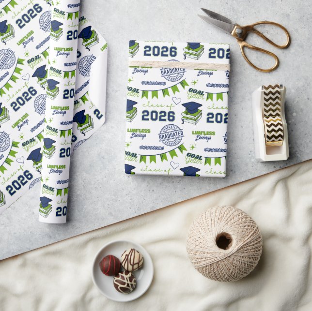 Blue and Green Class of 2026 Graduation Wrapping Paper (Crafts)