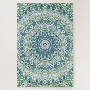 Blue and Green Coastal Medallion Pattern Jigsaw Puzzle