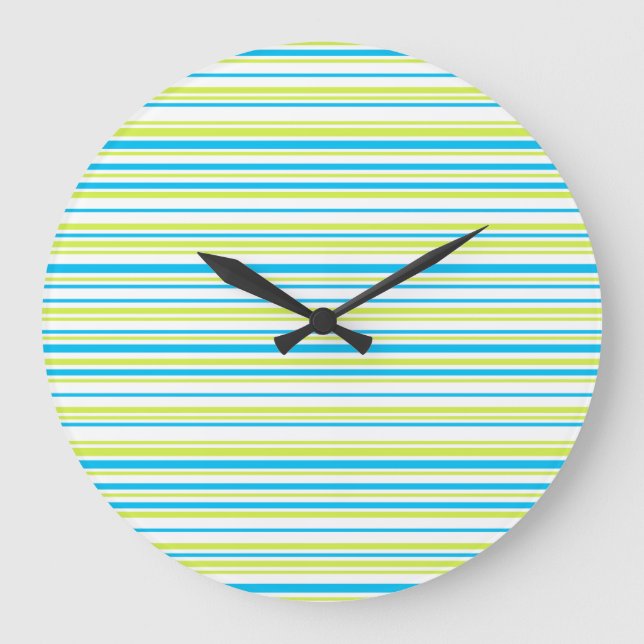 Blue and green colours simple Stripes Pattern Large Clock (Front)
