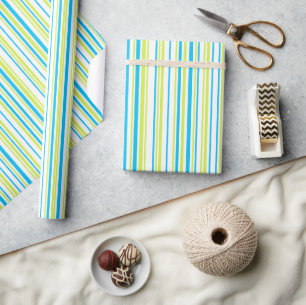 Blue and green colours simple Stripes Pattern Wrapping Paper