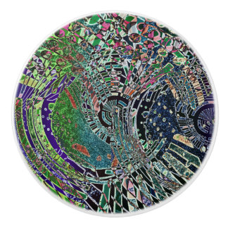 Blue and Green Contemporary Mosaic Abstract Art Ceramic Knob