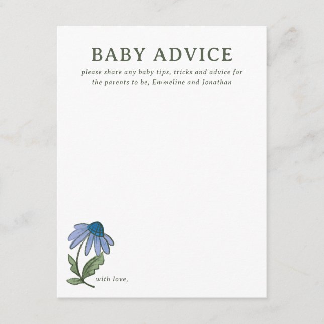 Blue and Green Country Floral Baby Shower Advice RSVP Card (Front)