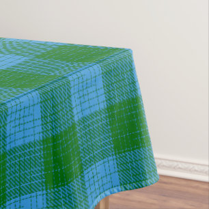 Blue and Green Crosshatch Chequered Design Tablecloth