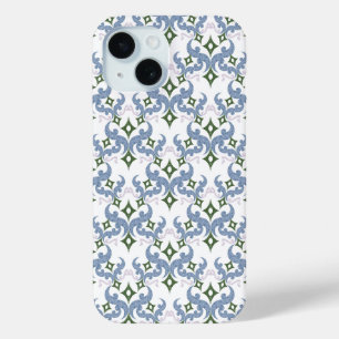 blue and green damask ornament pointillism iPhone 15 case
