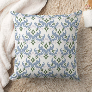 blue and green damask ornament pointillism cushion