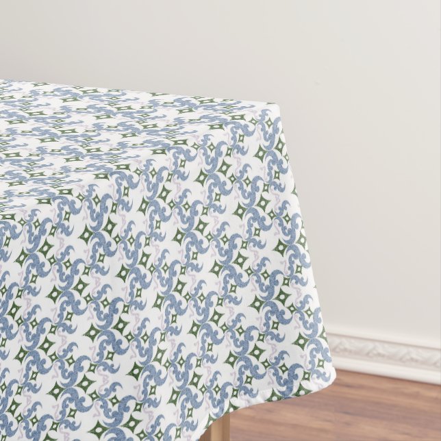 blue and green damask ornament pointillism tablecloth (In Situ)