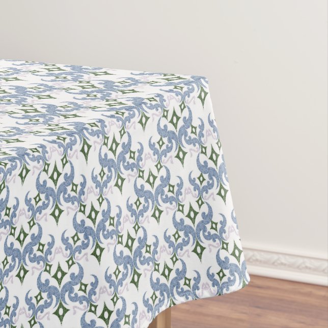blue and green damask ornament pointillism tablecloth (In Situ)