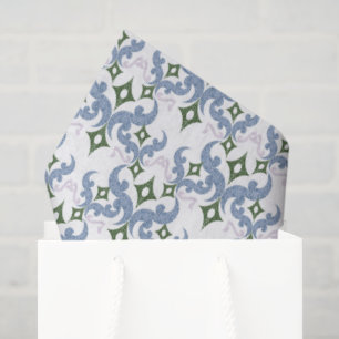 blue and green damask ornament pointillism tissue paper