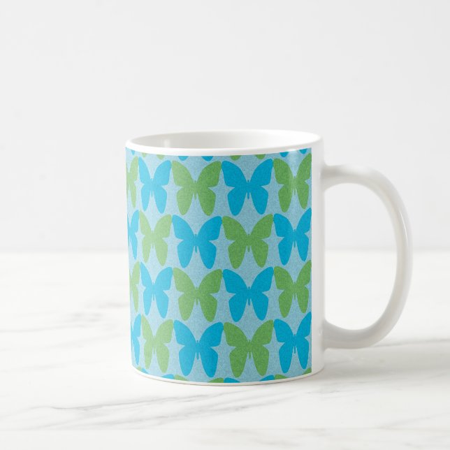 Blue and green decorative butterfly pattern coffee mug (Right)