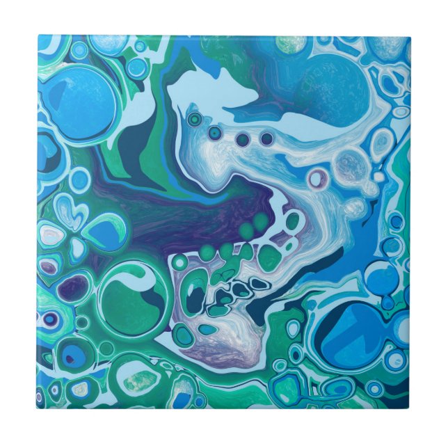 Blue and Green Digital Marble Fluid Art   Tile (Front)
