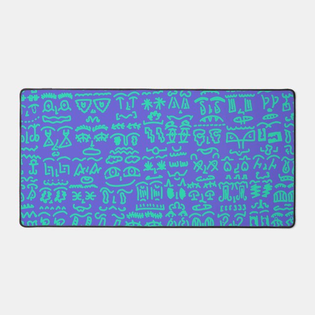 Blue and Green Doodle Desk Mat - Abstract Artistic (Front)