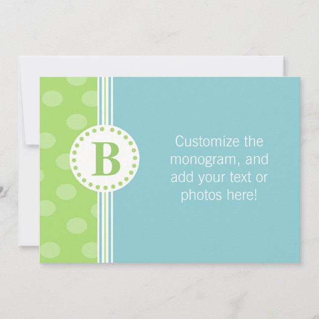 Blue and Green Dots and Stripes Custom Stationery Card (Front)