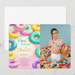 Blue And Green Doughnut Birthday Photo Invitation