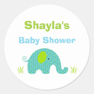 Blue and Green Elephant Baby Shower Favour Sticker