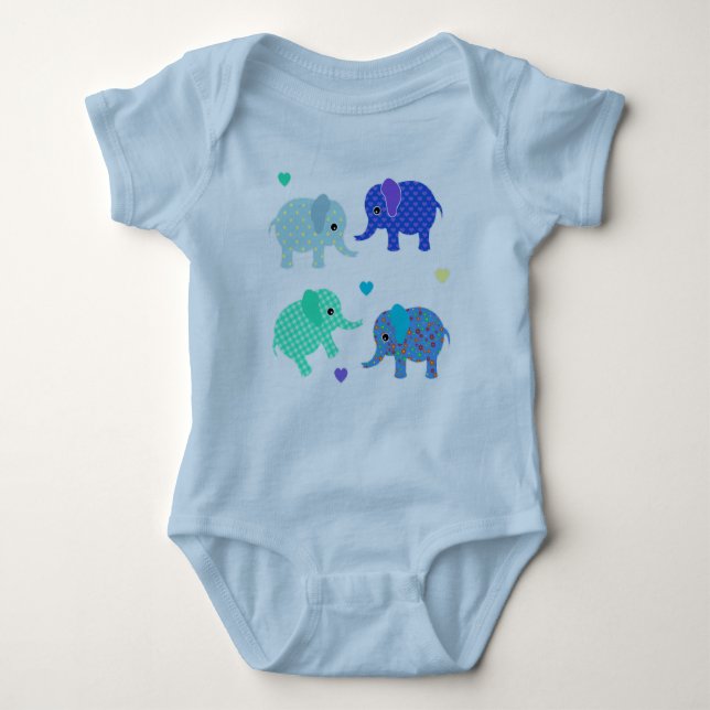 Blue and Green Elephants Baby Bodysuit (Front)