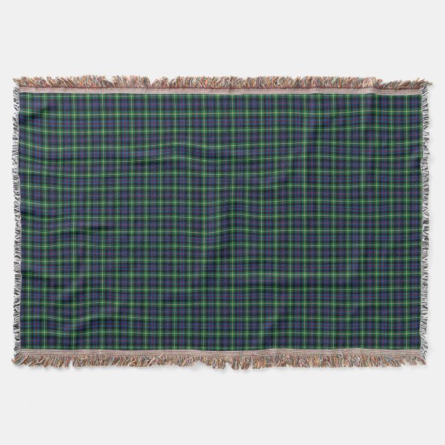 Blue and Green Farquharson Clan Scottish Plaid Throw Blanket (Front)