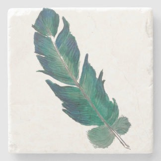 Blue and Green Feather Stone Coaster