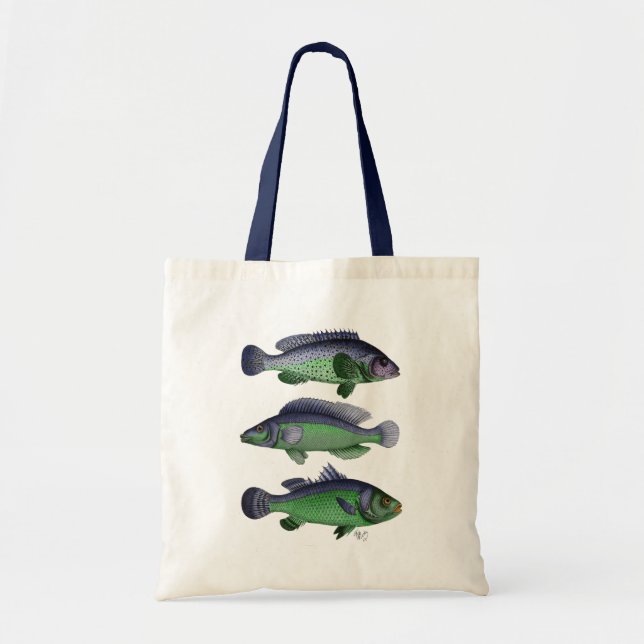 Blue and Green Fish Trio Tote Bag (Front)