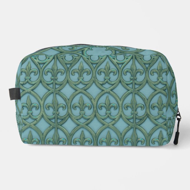 Blue And Green Fleur-de-lis Dopp Kit (Front)